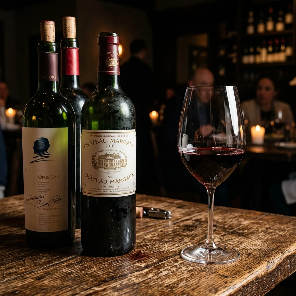 Botellas y copas de vino seleccionadas